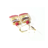 Murano Glass Red Topaz Striped Square Gold Earrings, Venetian Jewelry - JKC Murano