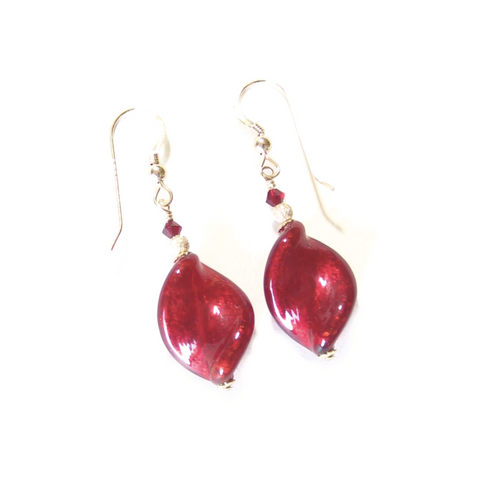 Murano Glass Red Twist Gold Earrings By JKC Murano