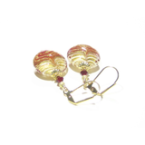 Murano Glass Red White Feather Gold Earrings - JKC Murano