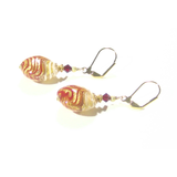 Murano Glass Red White Feather Gold Earrings - JKC Murano