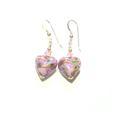 Murano Glass Pink Lilac Rose Heart Gold Earrings - JKC Murano