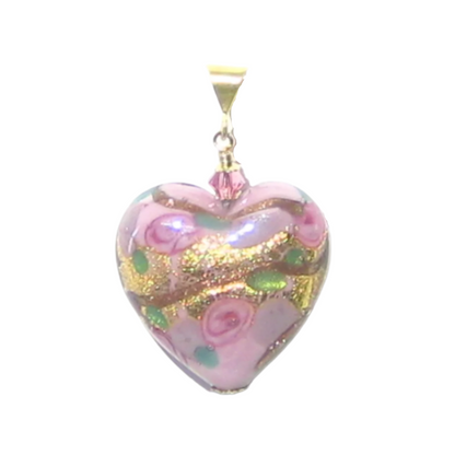 Murano Glass Pink Lilac Rose Heart Gold Pendant By JKC Murano - JKC Murano