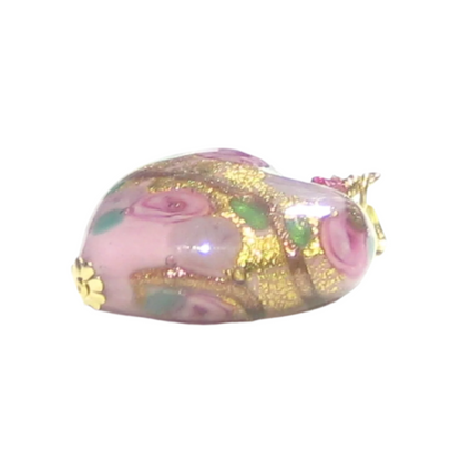 Murano Glass Pink Lilac Rose Heart Gold Pendant By JKC Murano - JKC Murano