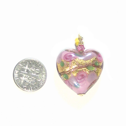 Murano Glass Pink Lilac Rose Heart Gold Pendant By JKC Murano - JKC Murano