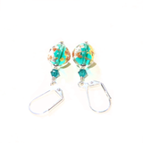 Murano Glass Sea Green Gold Silver Earrings, Italian Jewelry