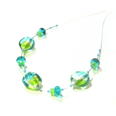 Murano Glass Sea Green Lime Nugget Sterling Silver Necklace, Italian Glass Jewelry - JKC Murano
