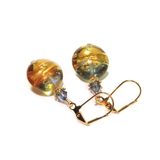 Murano Glass Topaz Blue Disc Gold Earrings by JKC Murano