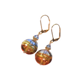 Murano Glass Topaz Blue Disc Gold Earrings by JKC Murano