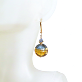 Murano Glass Topaz Blue Disc Gold Earrings by JKC Murano