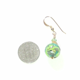 Murano Glass Green Black Gray Abstract Ball Gold Earrings