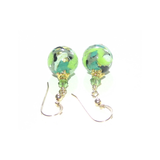 Murano Glass Green Black Gray Abstract Ball Gold Earrings