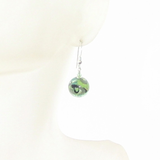 Murano Glass Green Black Gray Abstract Ball Gold Earrings