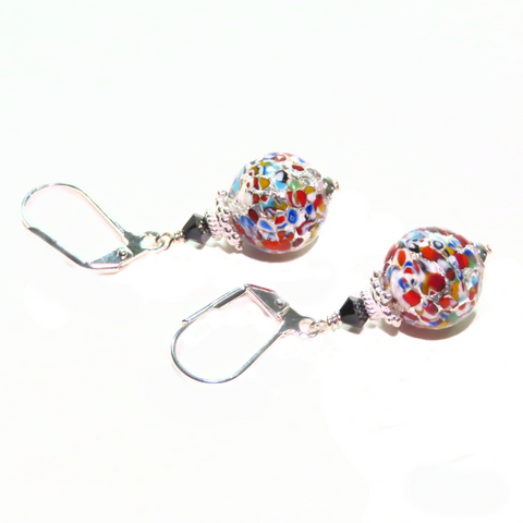 Murano Glass Colorful Klimt Ball Sterling Silver Earrings