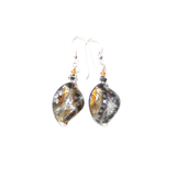 Murano Glass Paisley Black Sparkle Twist Silver Earrings - JKC Murano