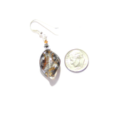 Murano Glass Paisley Black Sparkle Twist Silver Earrings - JKC Murano