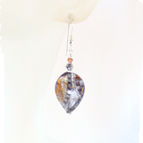 Murano Glass Paisley Black Sparkle Twist Silver Earrings - JKC Murano