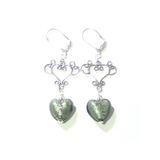 Murano Glass Gray Heart Long Dangle Silver Earrings - JKC Murano