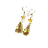 Murano Glass Topaz Swirl Teardrop Gold Earrings