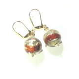 Murano Glass Red White Brown Gold Earrings - JKC Murano