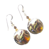 Murano Glass Topaz White Swirl Disc Gold Earrings - JKC Murano