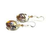 Murano Glass Topaz White Swirl Disc Gold Earrings - JKC Murano