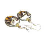 Murano Glass Topaz White Swirl Disc Gold Earrings - JKC Murano