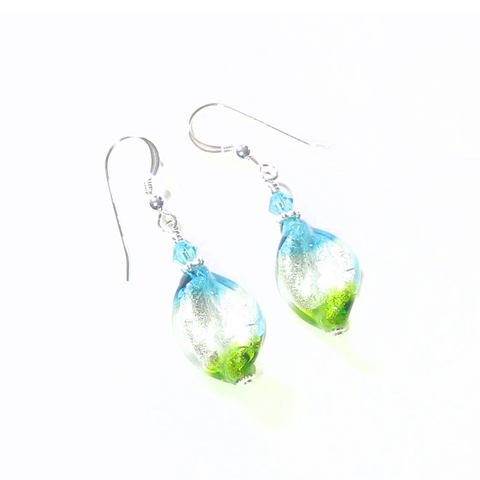 Murano Glass Colorful Aqua Green Twist Silver Earrings - JKC Murano