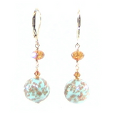 Murano Glass Turquoise Ball Gold Earrings, Venetian Jewelry - JKC Murano