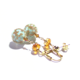 Murano Glass Turquoise Ball Gold Earrings, Venetian Jewelry - JKC Murano