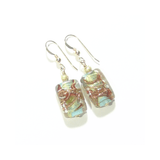 Murano Glass Turquoise Copper Rectangle Gold Earrings by JKC Murano - JKC Murano