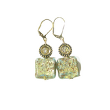 Murano Glass Turquoise Copper Square Gold Earrings by JKC Murano - JKC Murano