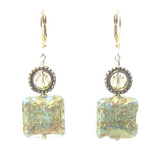 Murano Glass Turquoise Copper Square Gold Earrings by JKC Murano - JKC Murano