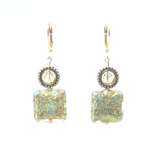 Murano Glass Turquoise Copper Square Gold Earrings by JKC Murano - JKC Murano