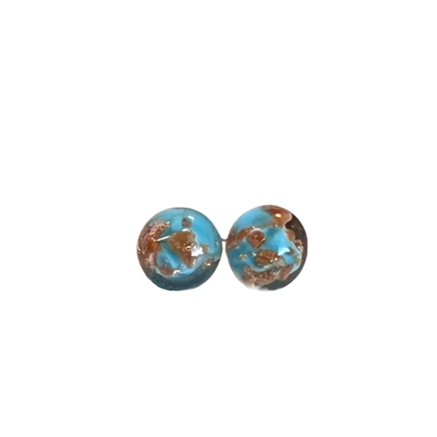 Murano Turquoise Copper Ball Post  Earrings, Studs