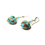 Murano Glass Turquoise Rose Heart Gold Earrings
