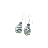 Murano Glass Black Steel Swirl Ball Silver Earrings, Italian Jewelry - JKC Murano