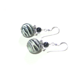 Murano Glass Black Steel Swirl Ball Silver Earrings, Italian Jewelry - JKC Murano