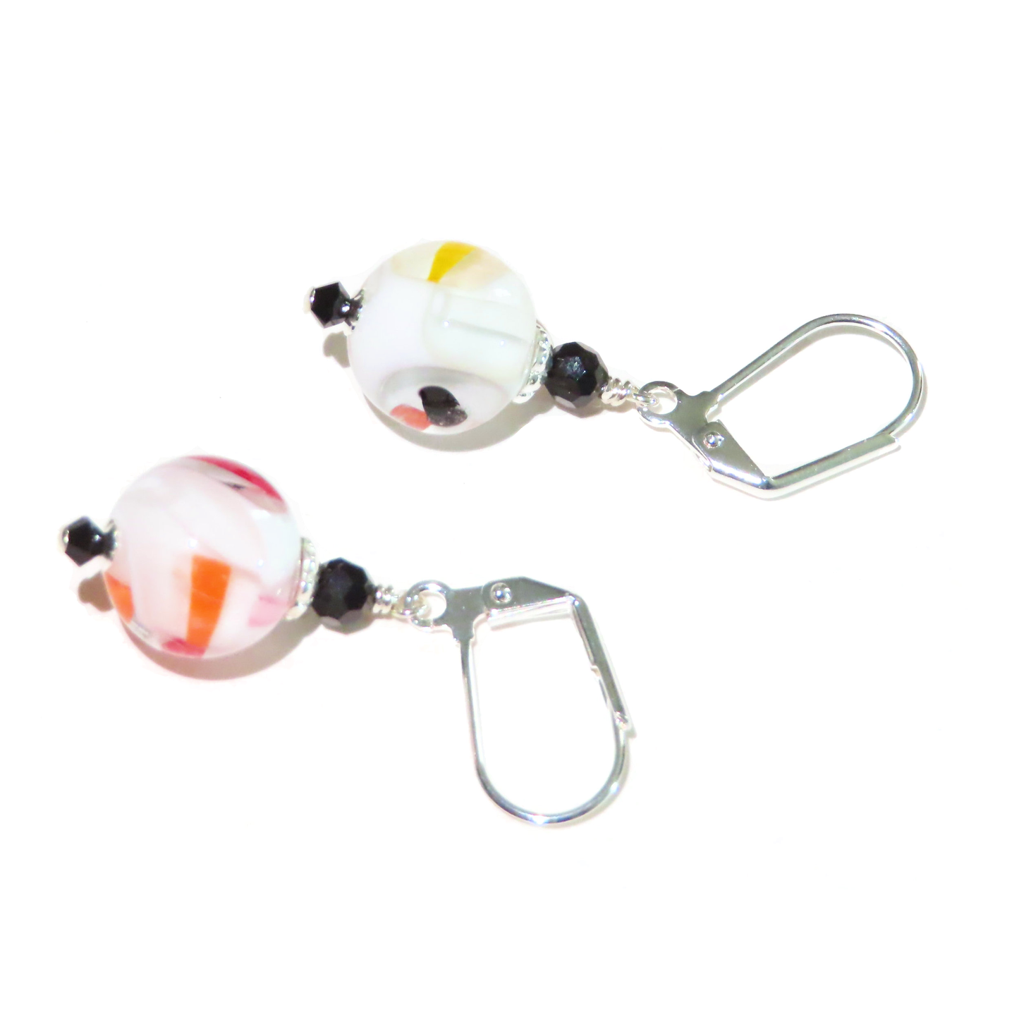 Murano White Colorful Speckled Ball Silver Earrings