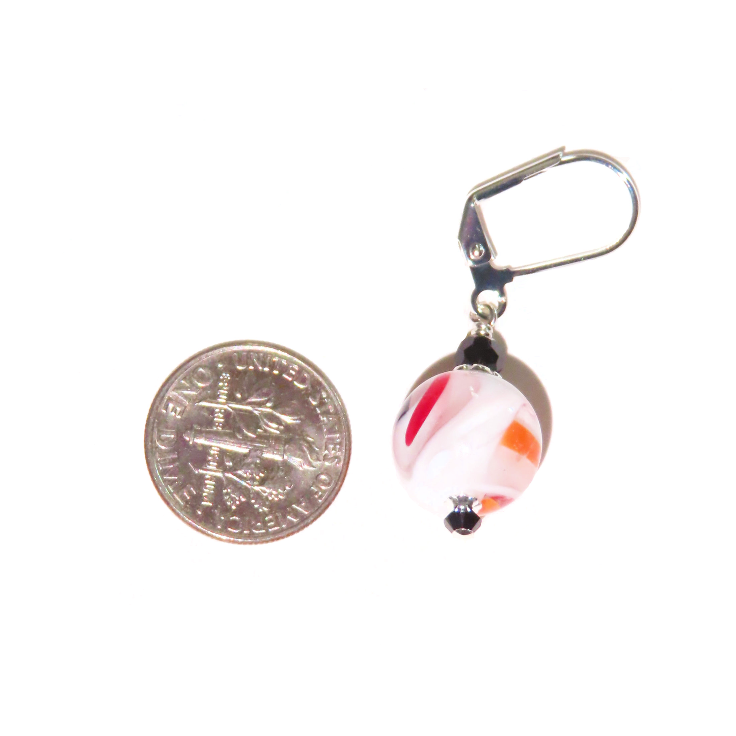 Murano White Colorful Speckled Ball Silver Earrings