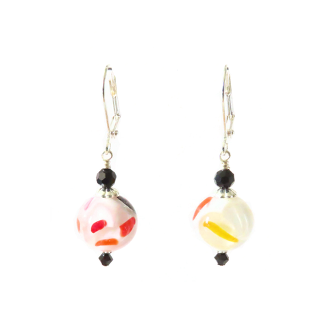 Murano White Colorful Speckled Ball Silver Earrings