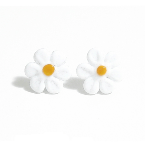 Murano White Daisy Flower Post Earrings, Studs - JKC Murano
