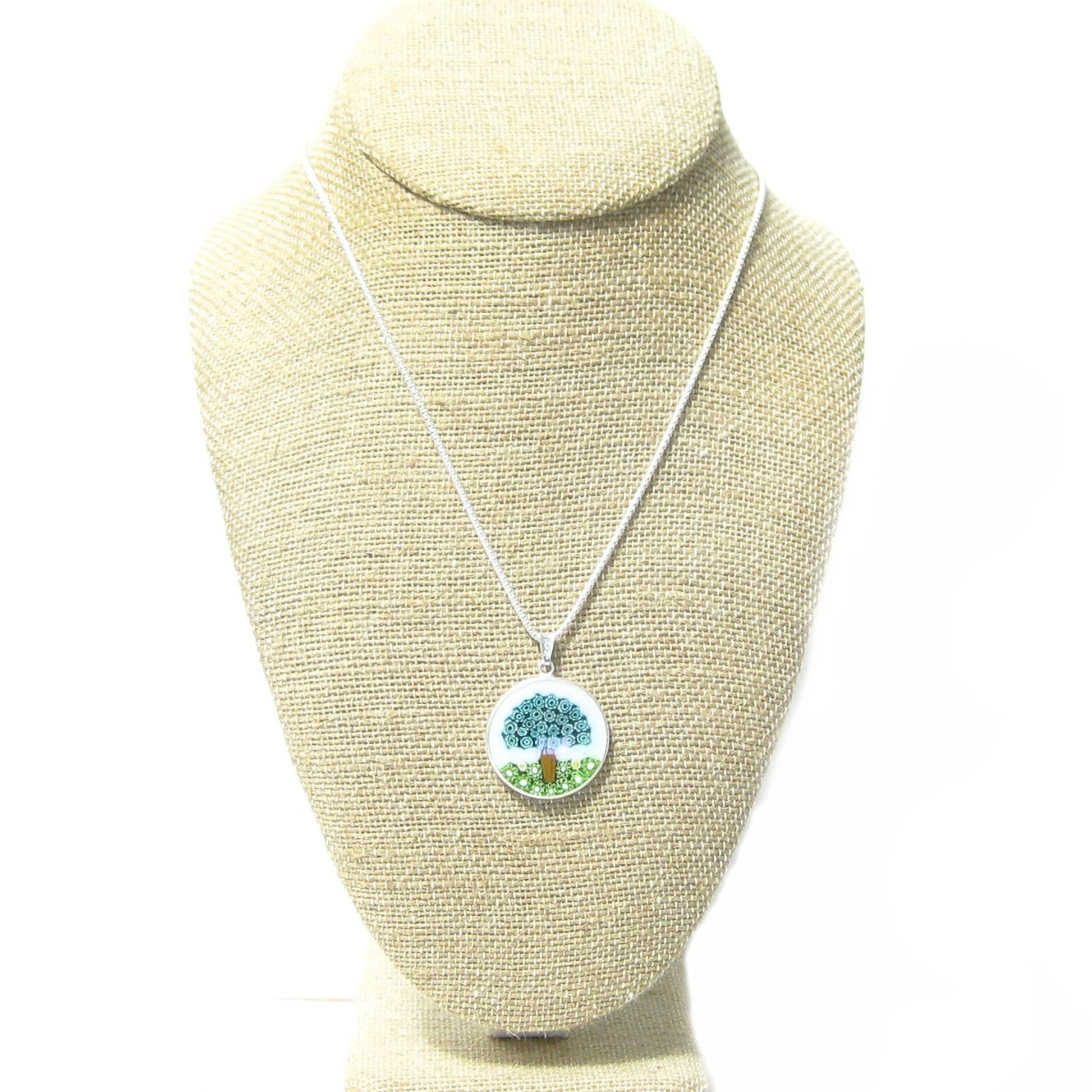 Murano Glass White Green Millefiori Tree of Life Pendant - JKC Murano