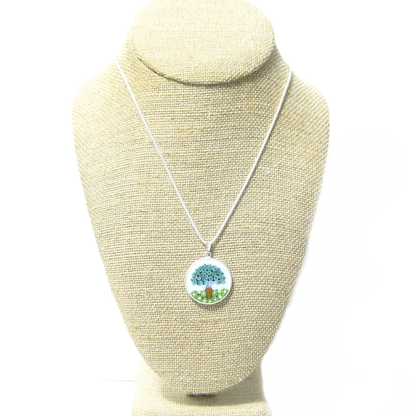 Murano Glass White Green Millefiori Tree of Life Pendant - JKC Murano