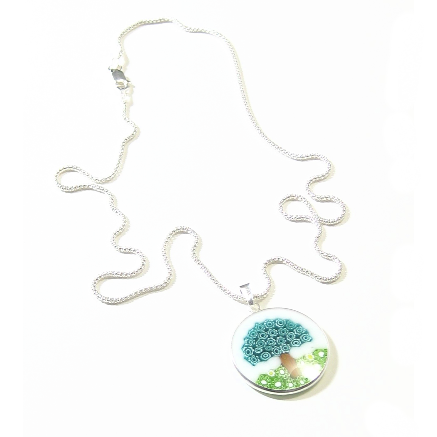 Murano Glass White Green Millefiori Tree of Life Pendant - JKC Murano