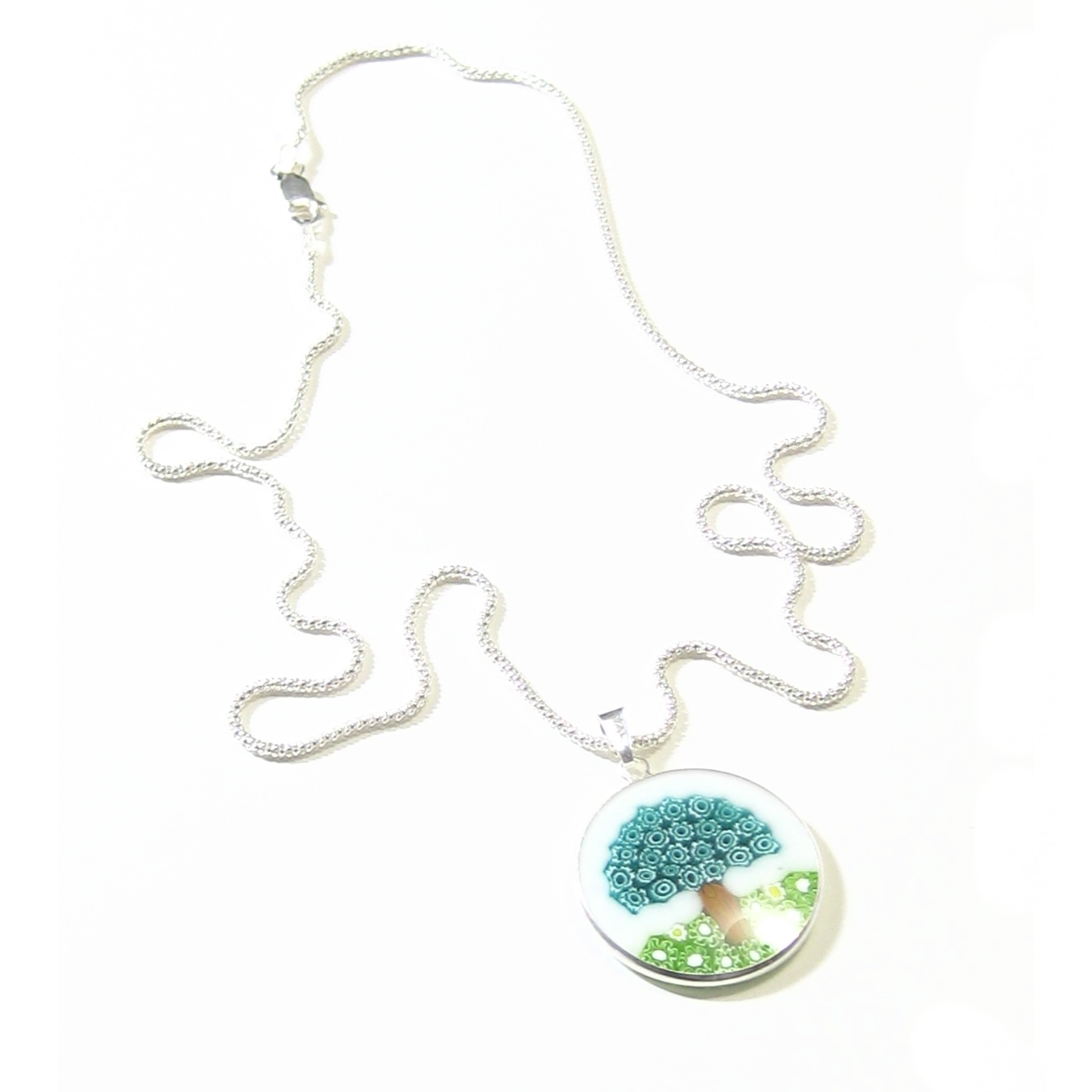 Murano Glass White Green Millefiori Tree of Life Pendant - JKC Murano