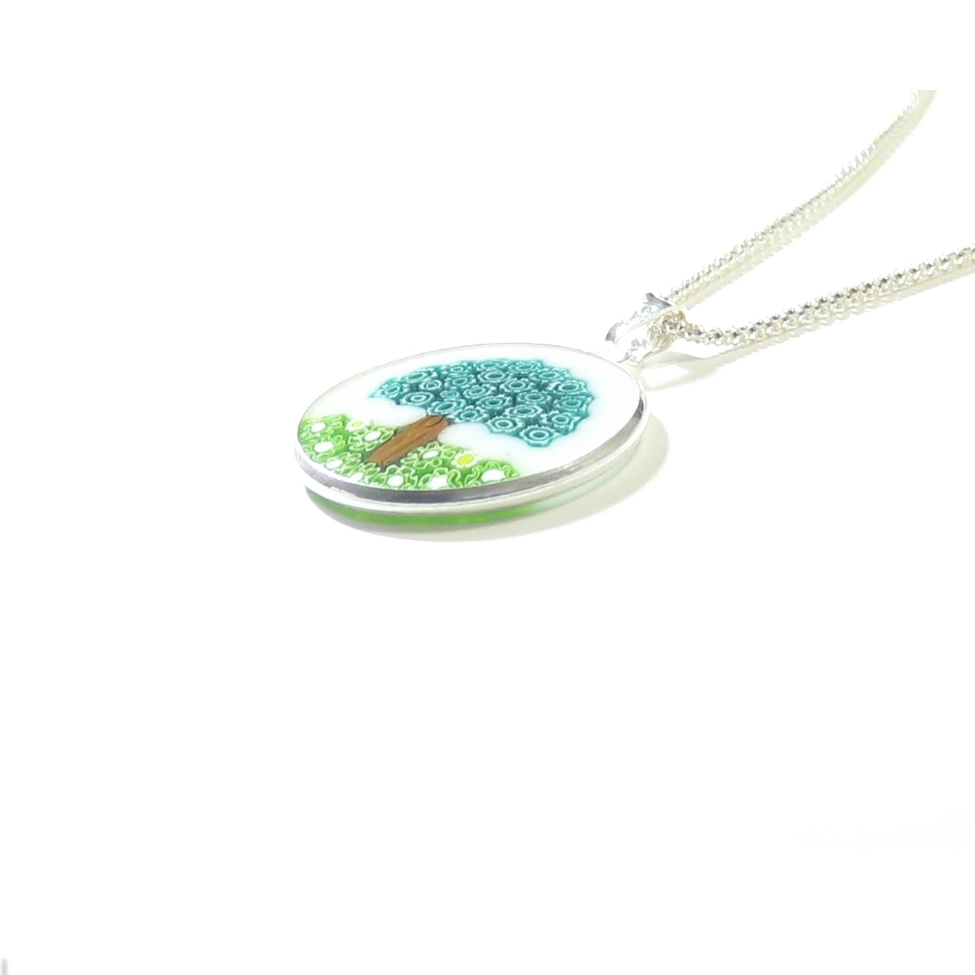 Murano Glass White Green Millefiori Tree of Life Pendant - JKC Murano