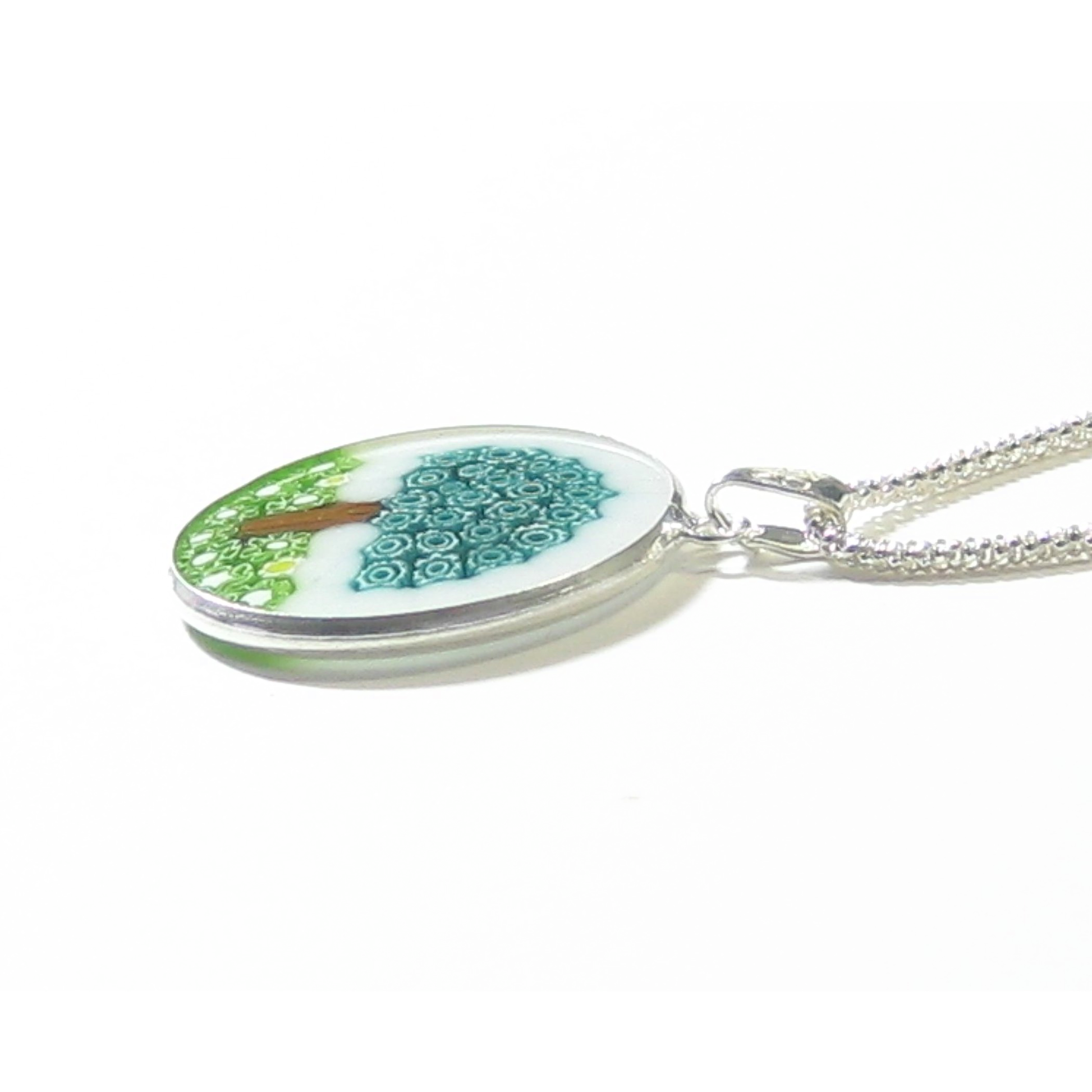 Murano Glass White Green Millefiori Tree of Life Pendant - JKC Murano