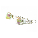 Murano Glass White Wedding Cake Rose Gold Earrings - JKC Murano